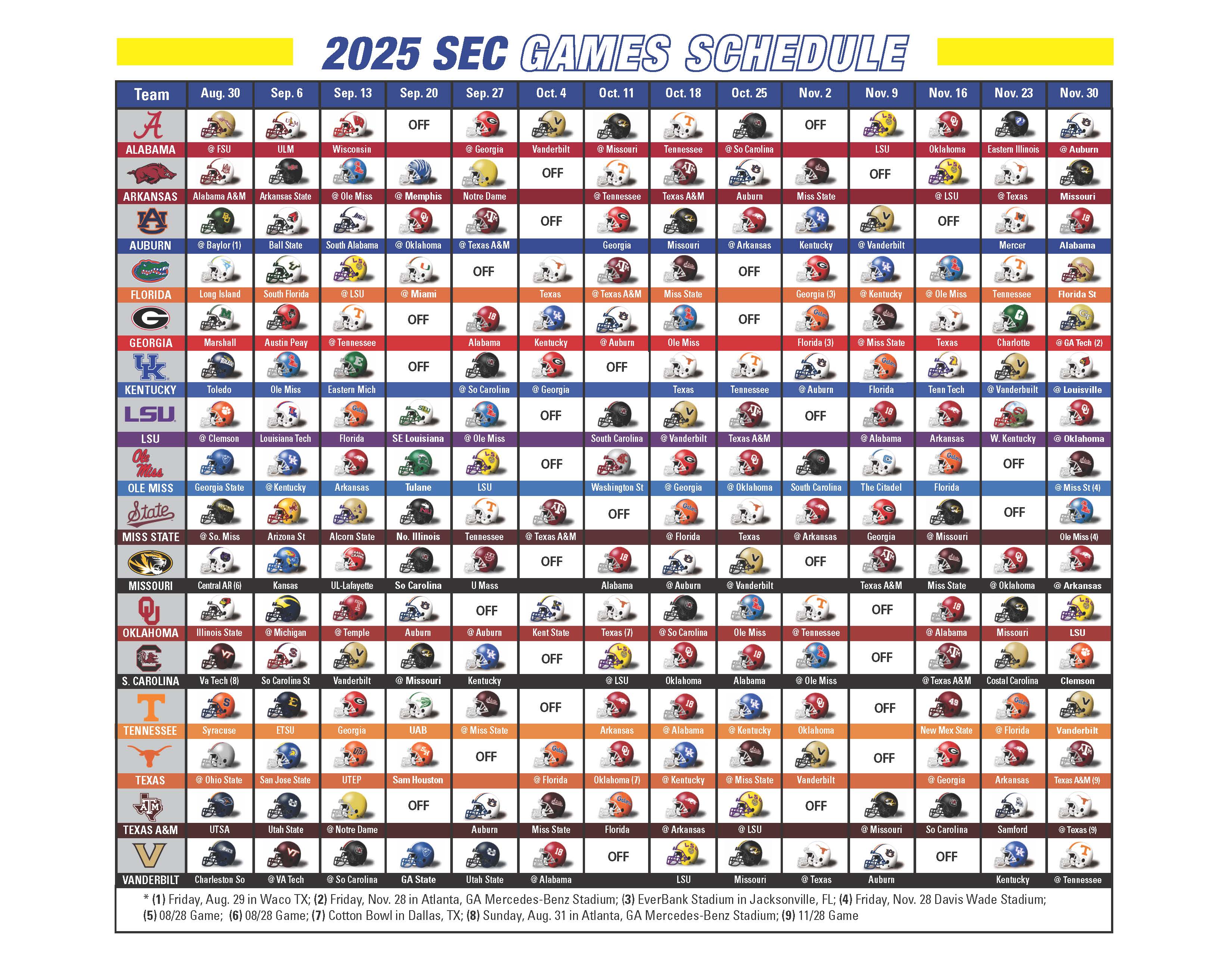 2025 College and High School Football Schedules About Town